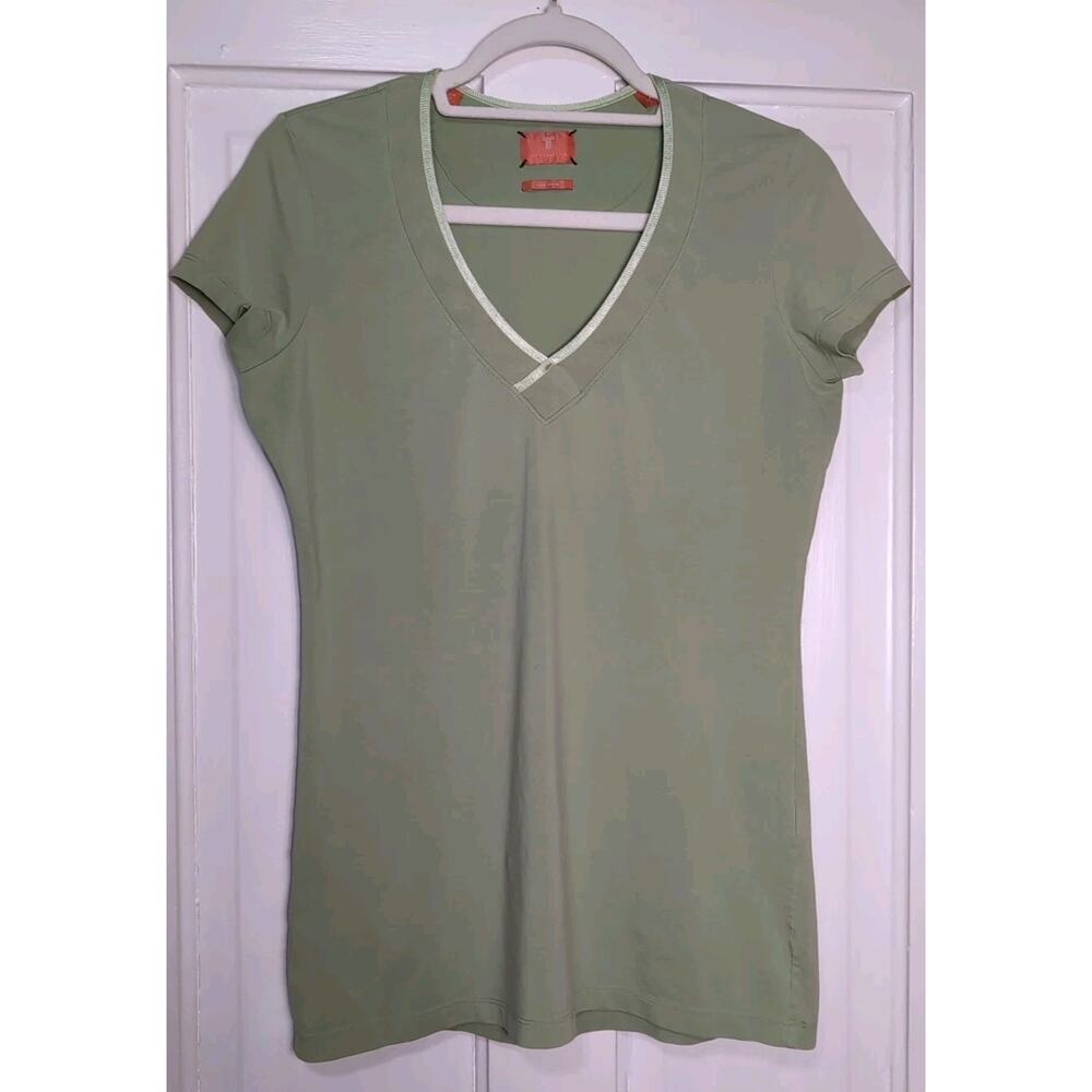Left Coast Tee Shirt Top Trim Fitted Pima Cotton Green Luxury Women's 3(1130)